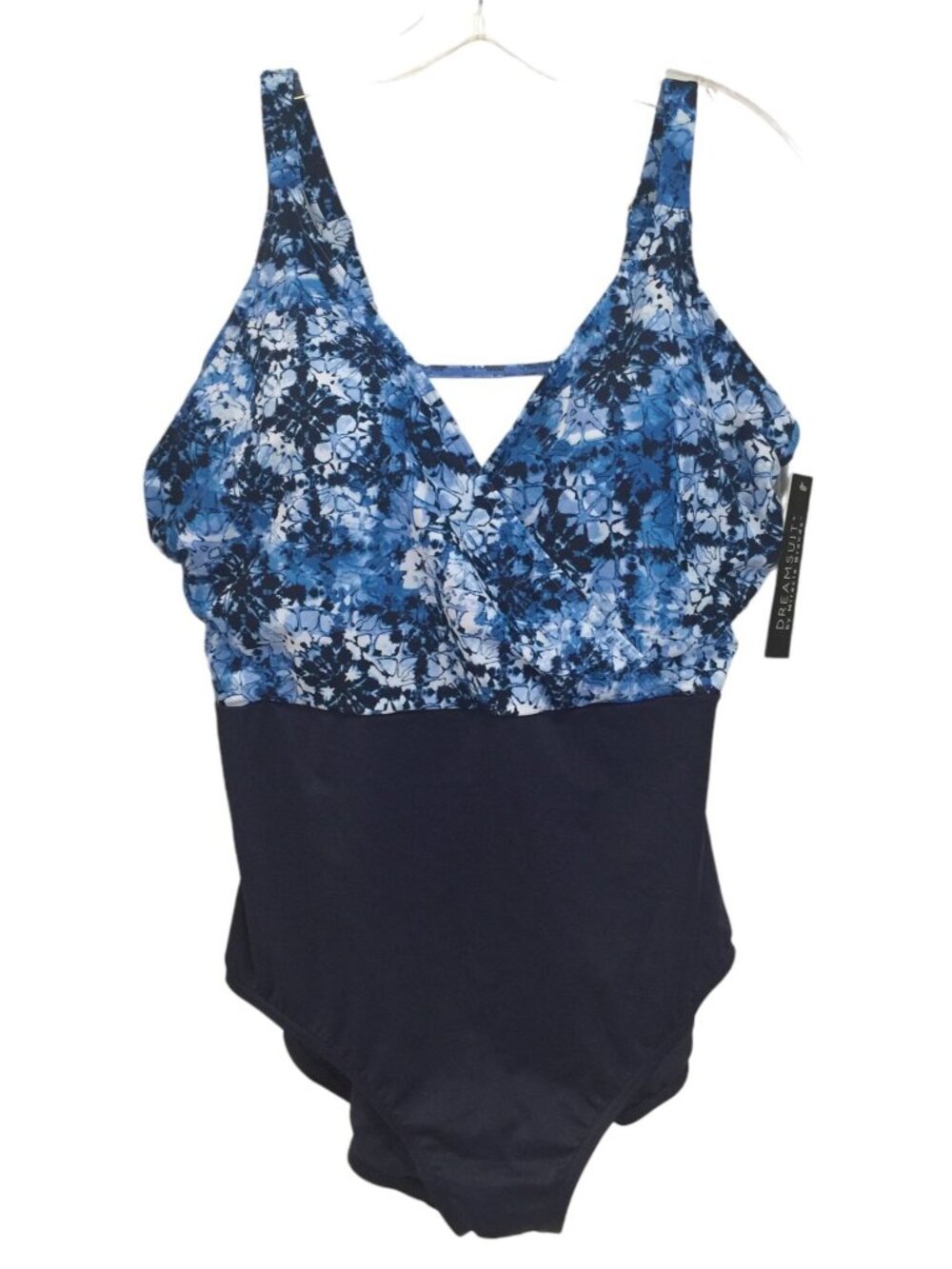 DREAMSUIT by Miracle Brands Women's 16W Blue Multi One Piece Cross Front